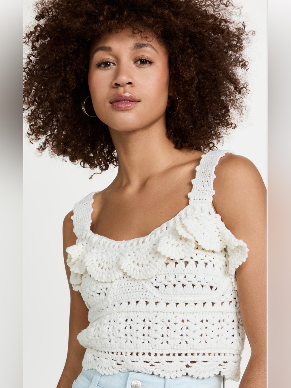 SEA New York Crochet Ruffled Women’s Tank Top - Cream